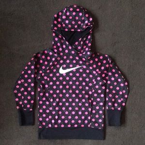 Girls Nike Hoodie size M, black with hot pink polka dots